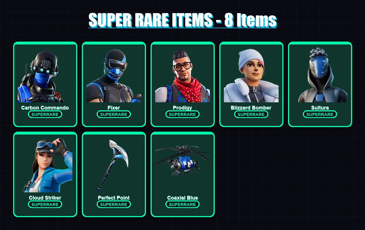 [PC] | Carbon Commando | Fixer | Prodigy | Blizzard Bomber | Sultura | 74 skin | 72 pickaxe | 53 emote | 61 glider | Lv495