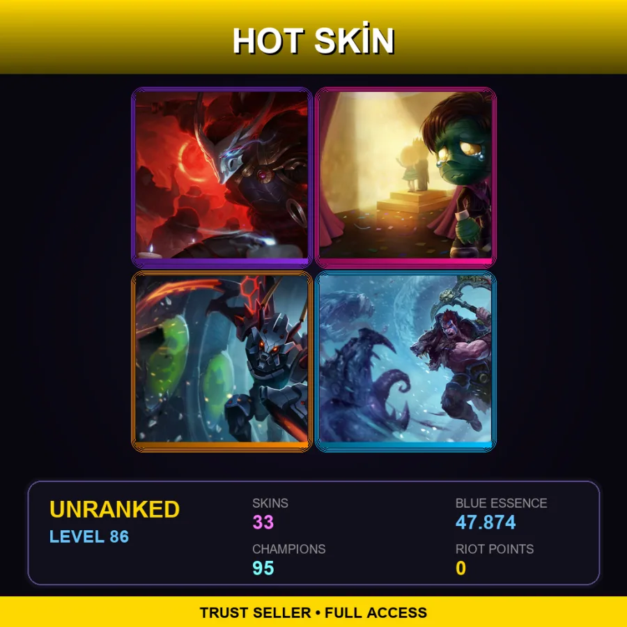 SG | Lv86 | Unranked | 33 Skin | 95 Champ — LoL account