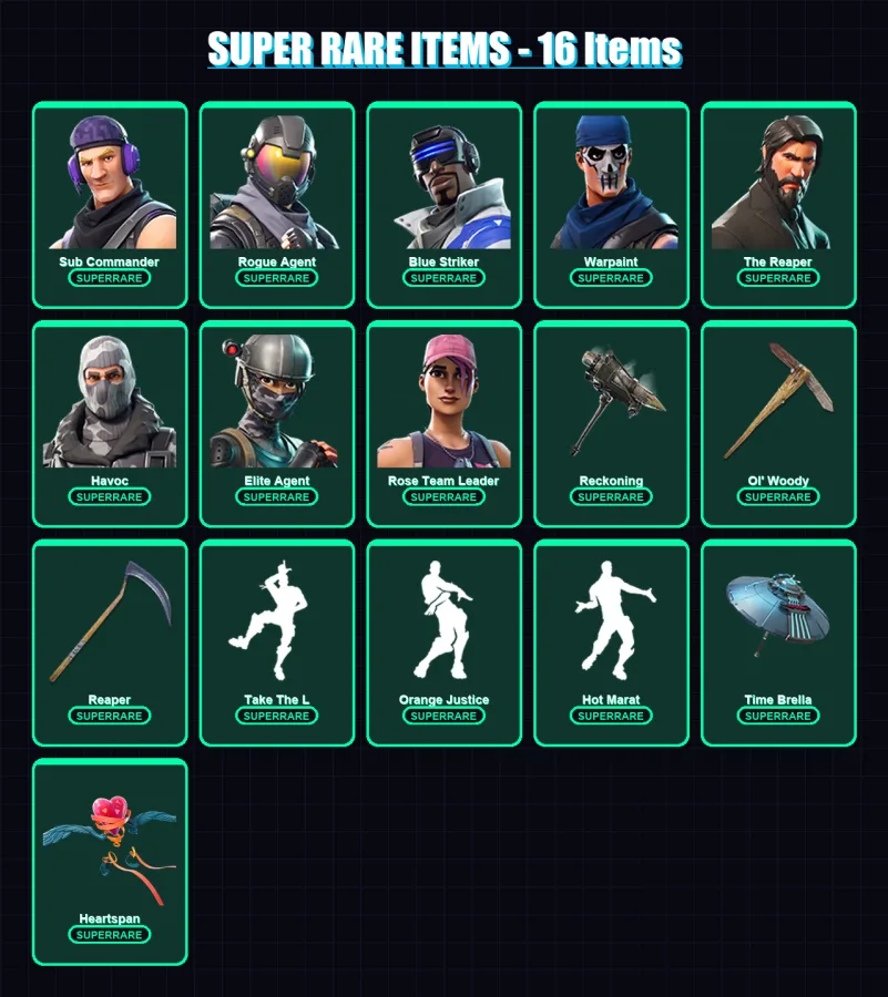 [PC/XBOX] | Sub Commander | Rogue Agent | Blue Striker | Warpaint | The Reaper | 179 skin | 173 pickaxe | 125 emote | 154 glider | Lv2716