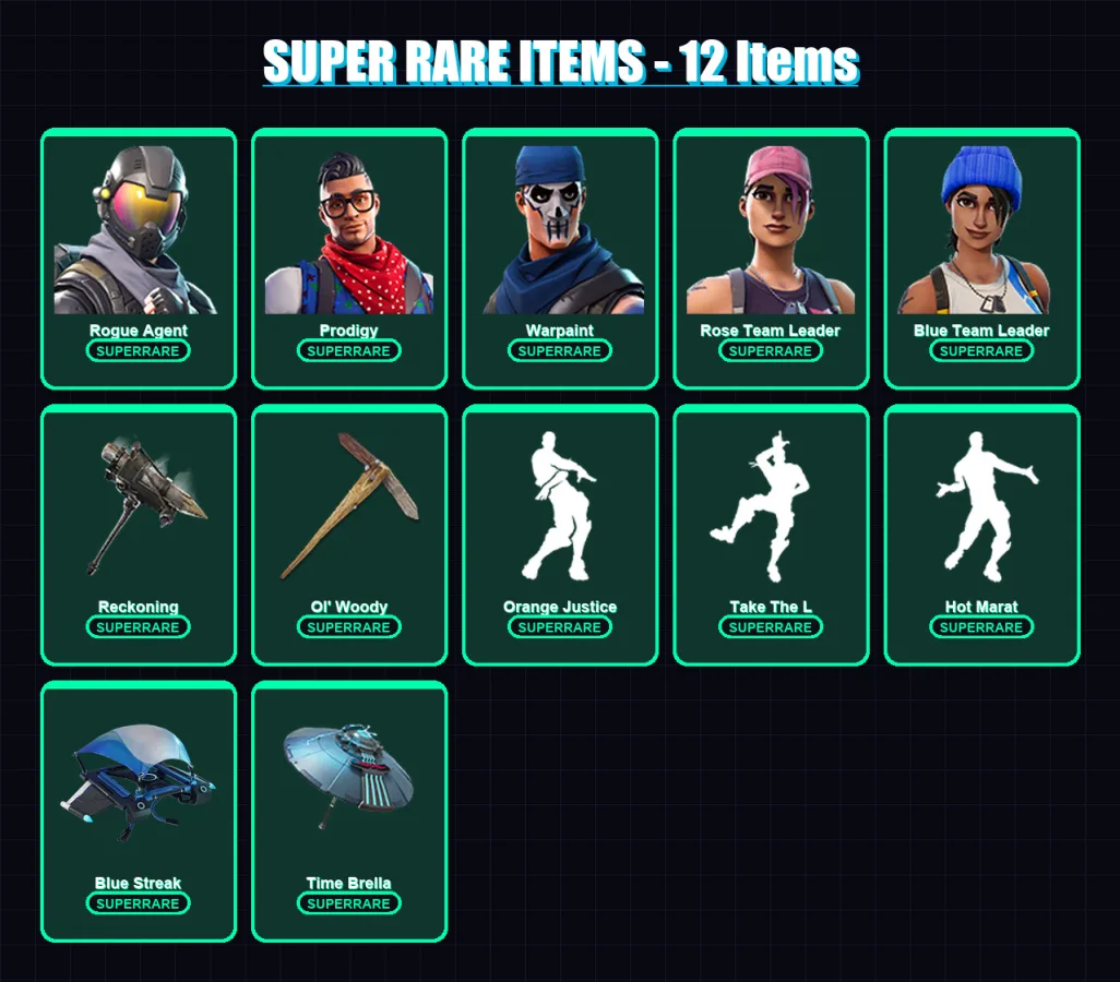 [PC/XBOX/PSN] | Rogue Agent | Prodigy | Warpaint | Rose Team Leader | Blue Team Leader | 52 skin | 58 pickaxe | 63 emote | 63 glider | Lv861 — Fortnite account