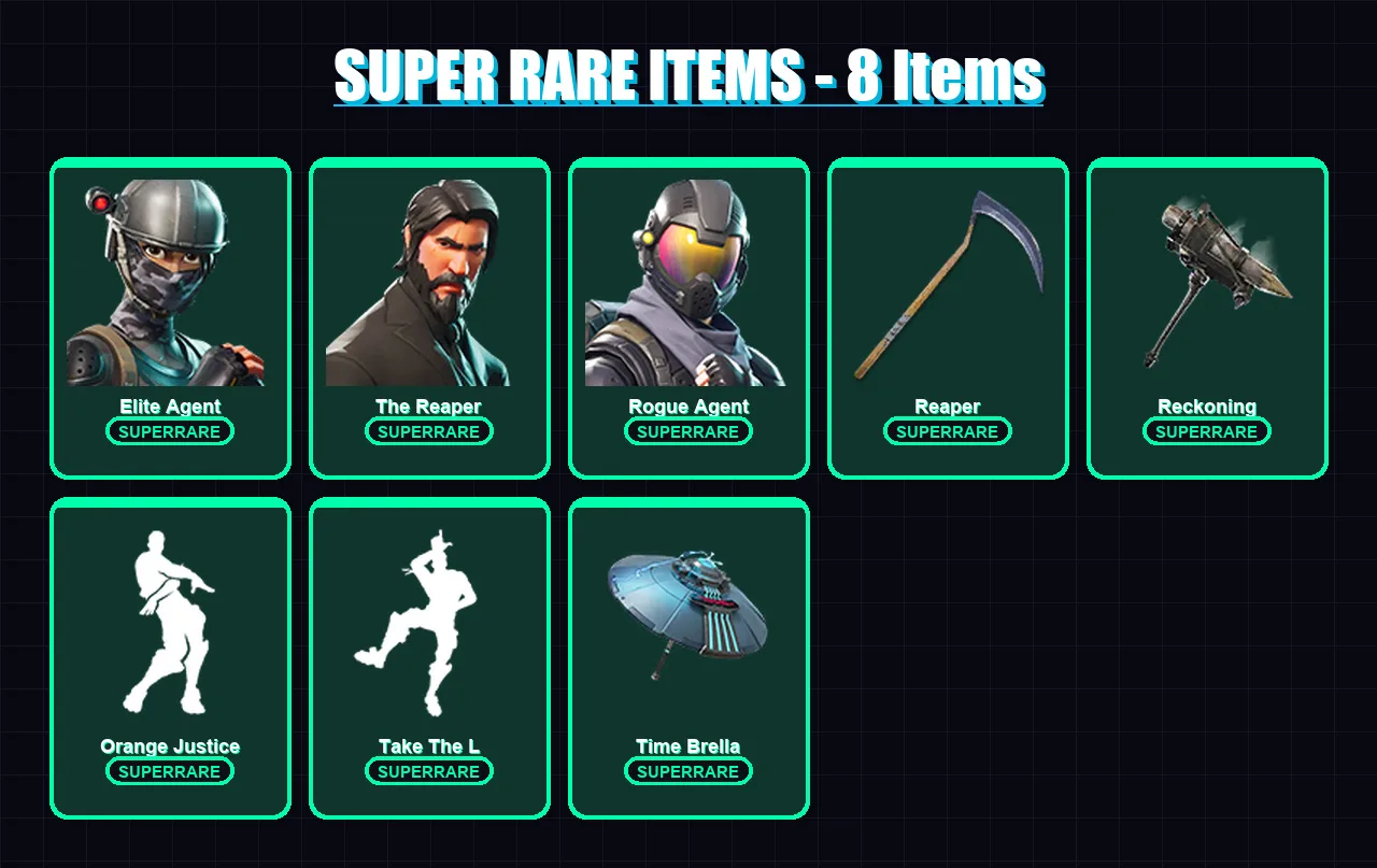 [PC/XBOX/PSN] | Elite Agent | The Reaper | Rogue Agent | Spider Knight | Dire | 105 skin | 70 pickaxe | 70 emote | 64 glider | Lv586 — Fortnite account
