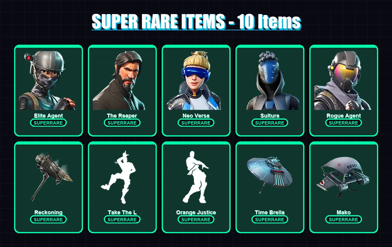 [PS4/PS5/XBOX/PC] | Elite Agent | The Reaper | Neo Versa | Sultura | Rogue Agent | 43 skin | 39 pickaxe | 43 emote | 44 glider | Lv615