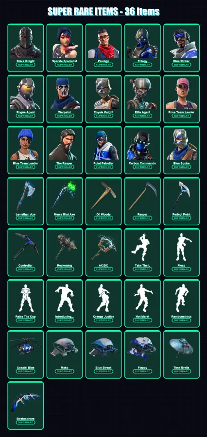 [PS4/PS5/XBOX/PC] | Black Knight | Sparkle Specialist | Prodigy | Trilogy | Blue Striker | 176 skin | 148 pickaxe | 153 emote | 157 glider | Lv2136
