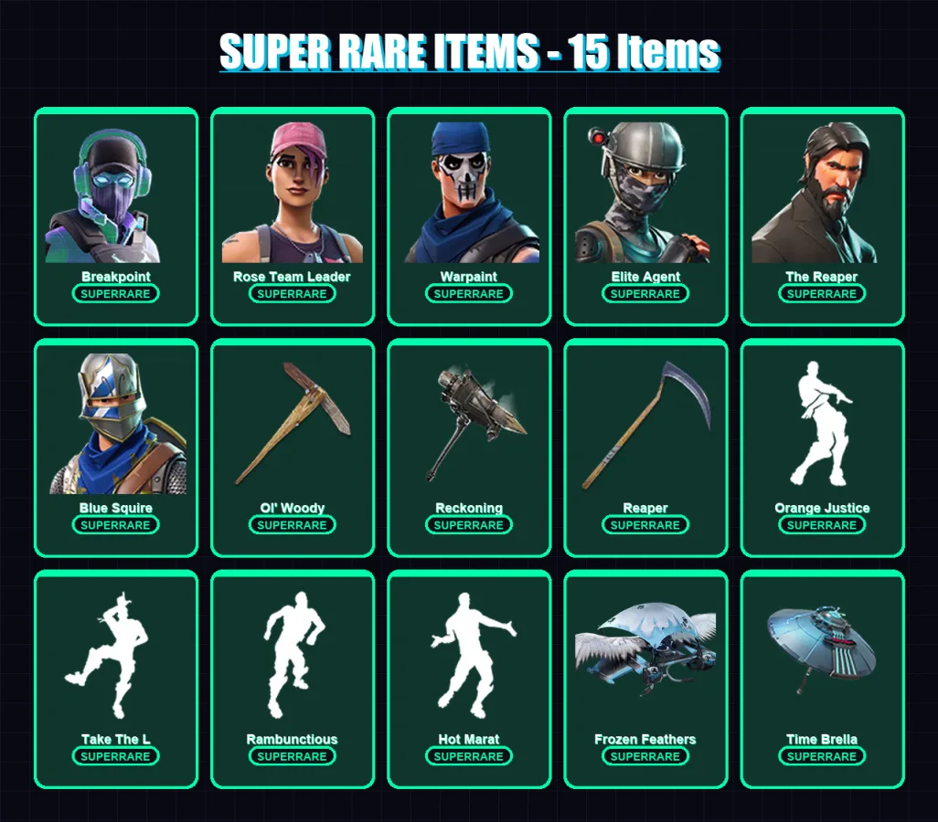 [PC/PSN] | Breakpoint | Rose Team Leader | Warpaint | Elite Agent | The Reaper | 134 skin | 106 pickaxe | 135 emote | 106 glider | Lv1385