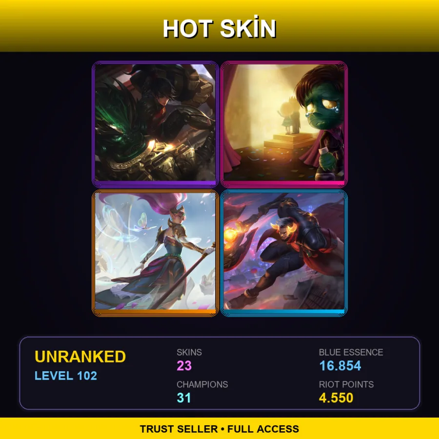 EUW | Lv102 | Unranked | 23 Skin | 31 Champ — LoL account