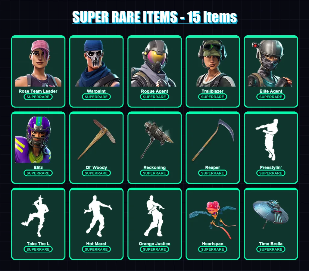 [PC/XBOX] | Rose Team Leader | Warpaint | Rogue Agent | Trailblazer | Elite Agent | 102 skin | 90 pickaxe | 89 emote | 82 glider | Lv910
