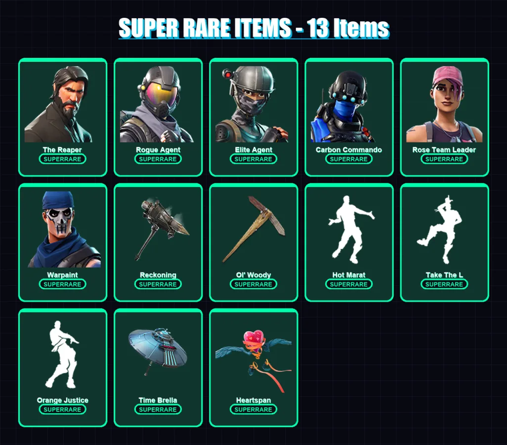 [PC/XBOX] | The Reaper | Rogue Agent | Elite Agent | Carbon Commando | Rose Team Leader | 113 skin | 92 pickaxe | 100 emote | 94 glider | Lv1273