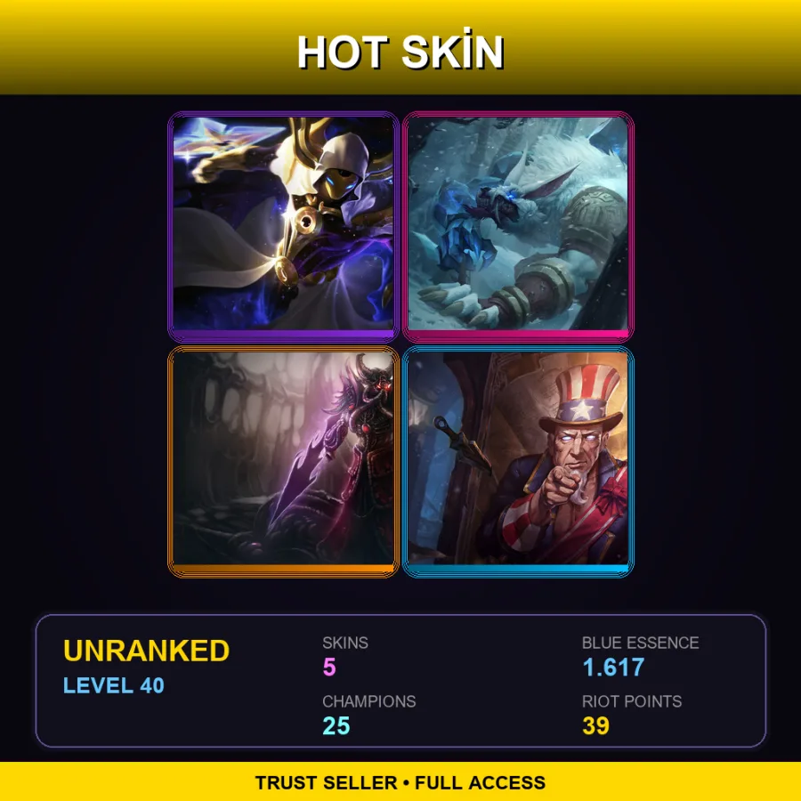 EUW | Lv40 | Unranked | 5 Skin | 25 Champ