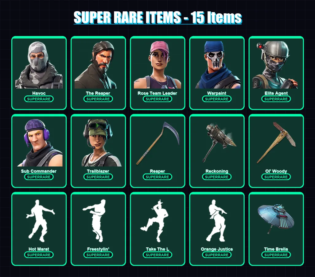 [PC/XBOX] | Havoc | The Reaper | Rose Team Leader | Warpaint | Elite Agent | 98 skin | 92 pickaxe | 81 emote | 79 glider | Lv971