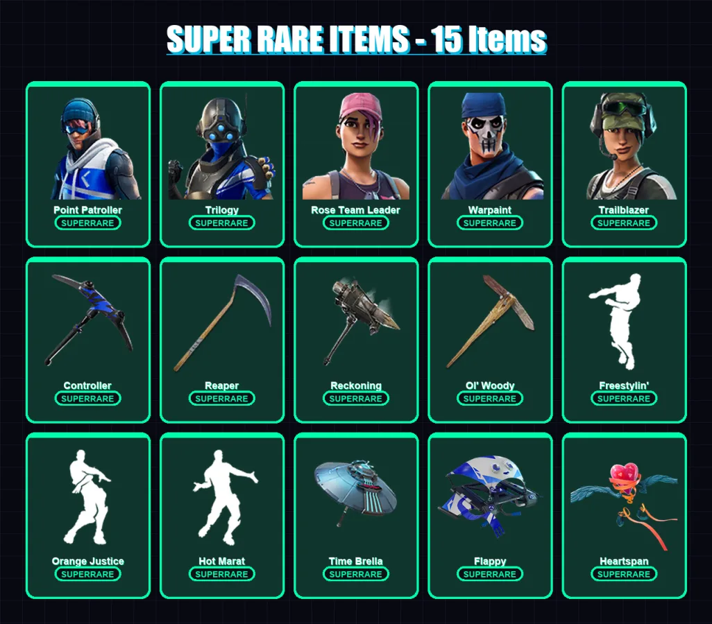 [PS4/PS5/XBOX/PC] | Point Patroller | Trilogy | Rose Team Leader | Warpaint | Trailblazer | 81 skin | 71 pickaxe | 73 emote | 80 glider | Lv924