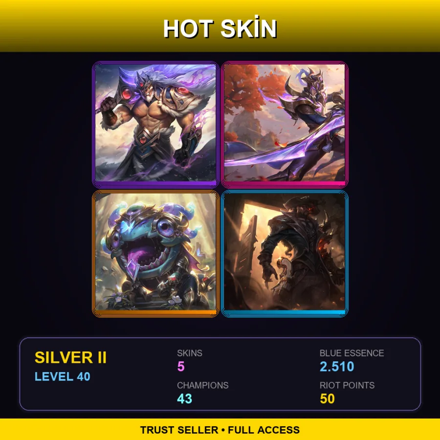 EUW | Lv40 | Silver II | 5 Skin | 43 Champ — LoL account