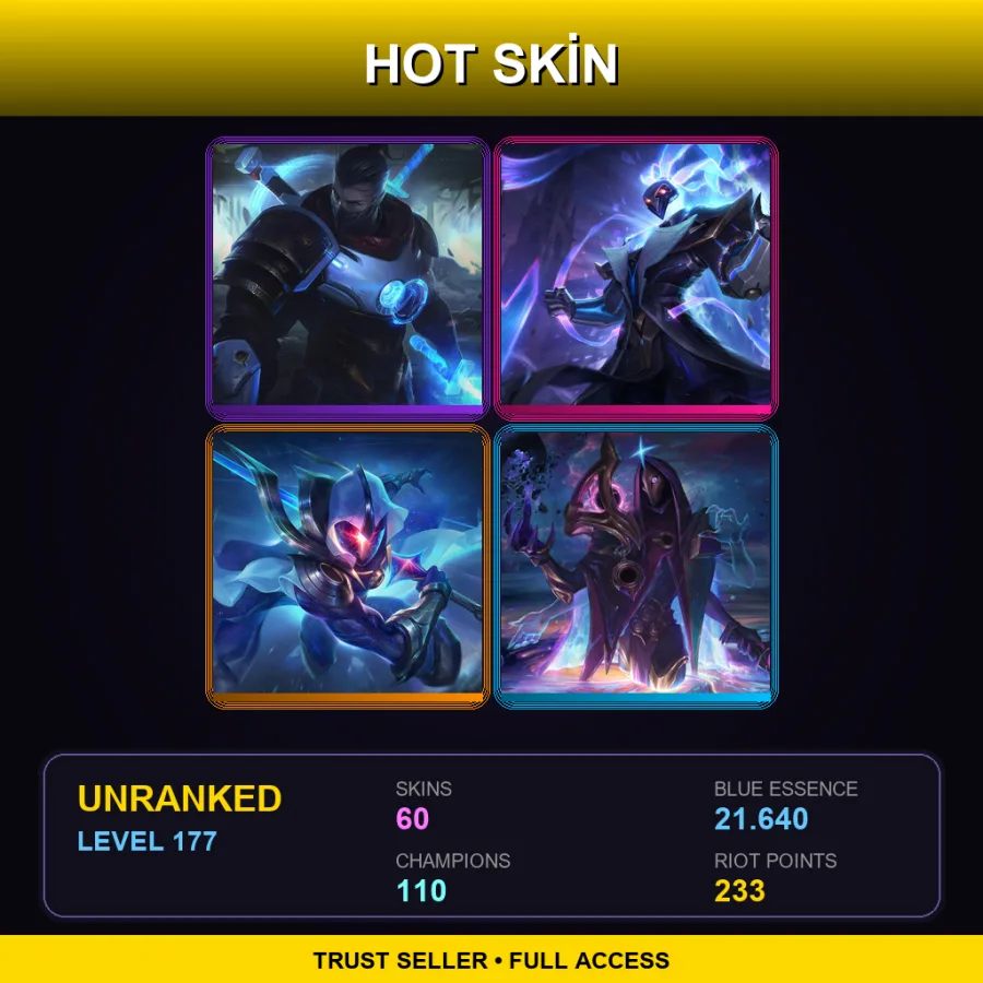 EUNE | Lv177 | Unranked | 60 Skin | 110 Champ — LoL account