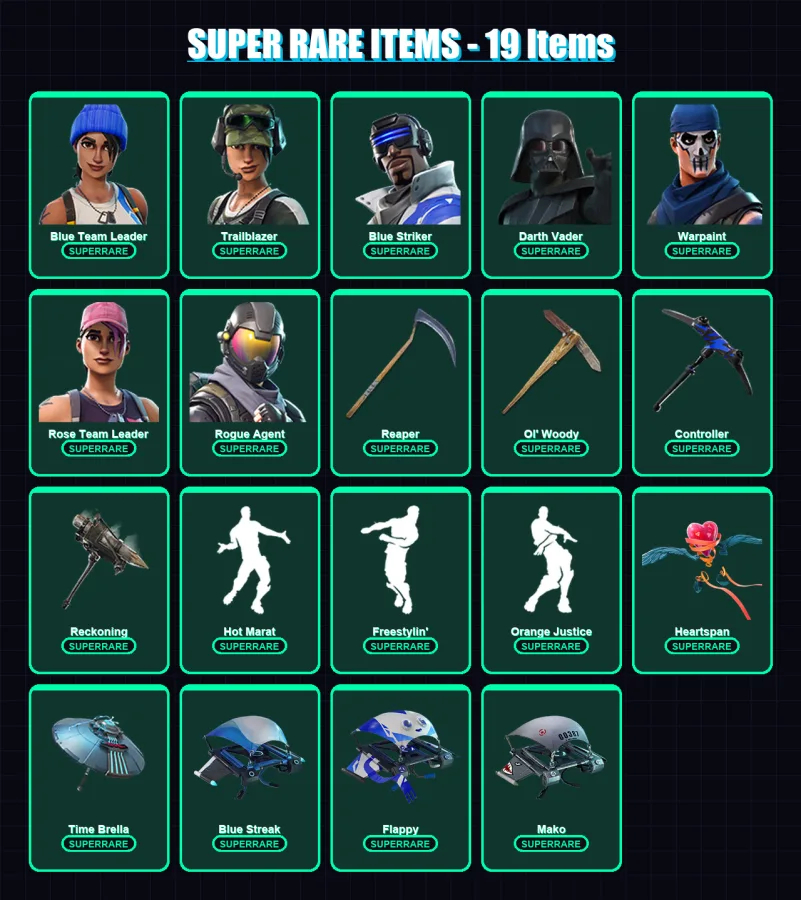 [PC/XBOX] | Blue Team Leader | Trailblazer | Blue Striker | Darth Vader | Warpaint | 110 skin | 147 pickaxe | 99 emote | 122 glider | Lv1798