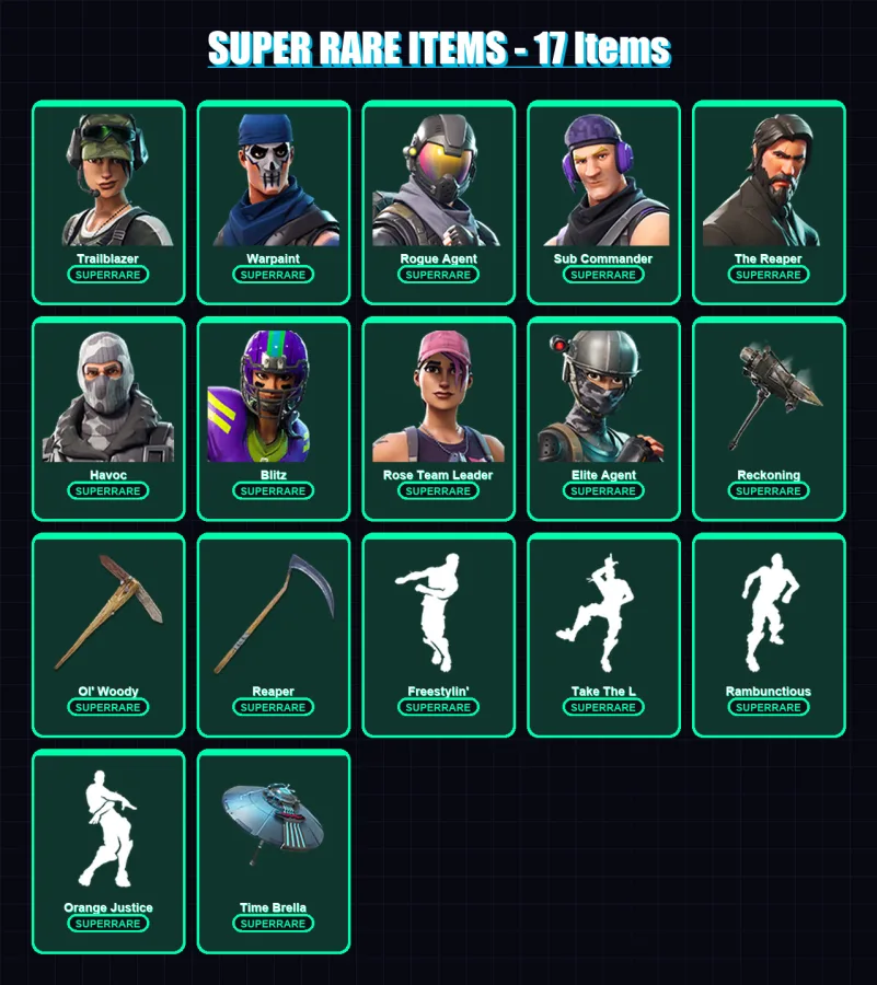 [PC/PSN] | Trailblazer | Warpaint | Rogue Agent | Sub Commander | The Reaper | 107 skin | 141 pickaxe | 123 emote | 129 glider | Lv1823