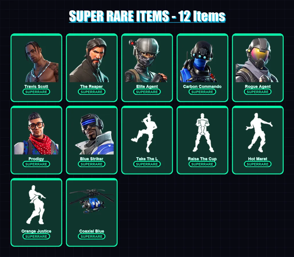 [PS4/PS5/XBOX/PC] | Travis Scott | The Reaper | Elite Agent | Carbon Commando | Rogue Agent | 53 skin | 69 pickaxe | 93 emote | 79 glider | Lv1387