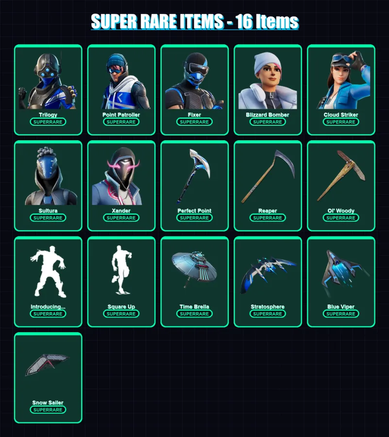[PC/XBOX] | Trilogy | Point Patroller | Fixer | Blizzard Bomber | Cloud Striker | 181 skin | 273 pickaxe | 182 emote | 201 glider | Lv3759