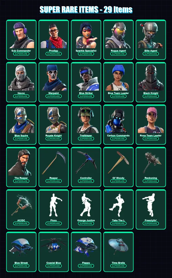 [PC/XBOX] | Sub Commander | Prodigy | Sparkle Specialist | Rogue Agent | Elite Agent | 187 skin | 149 pickaxe | 124 emote | 144 glider | Lv1584