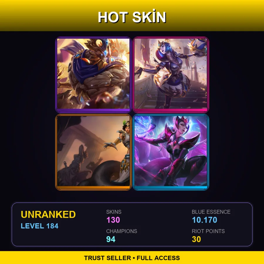EUW | Lv184 | Unranked | 130 Skin | 94 Champ
