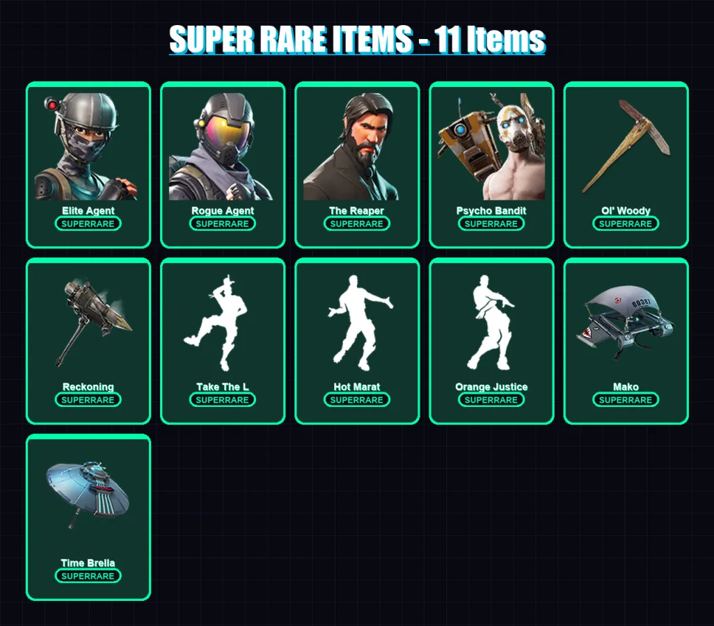 [PC] | Elite Agent | Rogue Agent | The Reaper | Psycho Bandit | The Visitor | 107 skin | 93 pickaxe | 82 emote | 96 glider | Lv1571