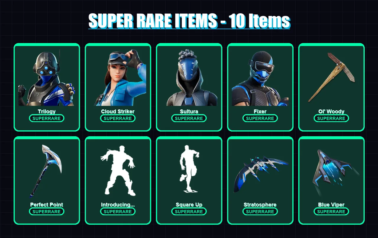 [PC/XBOX/PSN] | Trilogy | Cloud Striker | Sultura | Fixer | Fade | 131 skin | 150 pickaxe | 145 emote | 112 glider | Lv1944