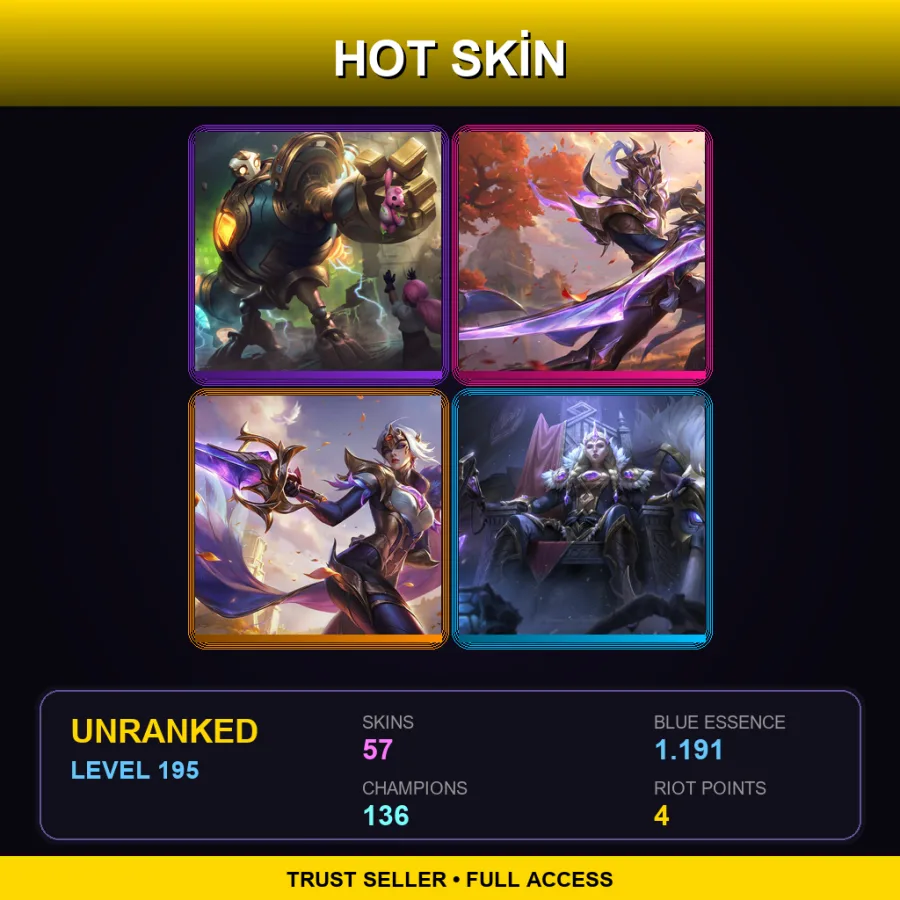 EUW | Lv195 | Unranked | 57 Skin | 136 Champ