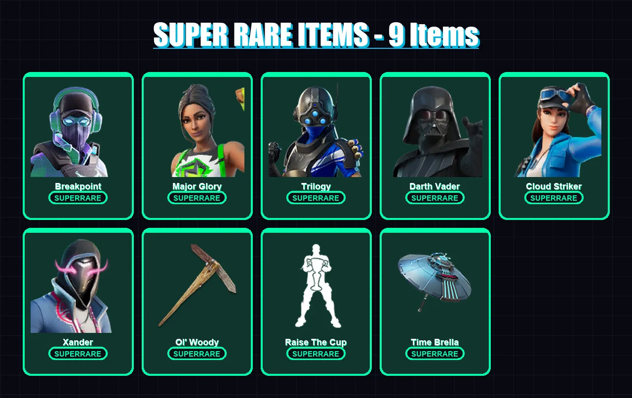 [PC] | Breakpoint | Major Glory | Trilogy | Darth Vader | Cloud Striker | 291 skin | 292 pickaxe | 178 emote | 178 glider | Lv3414
