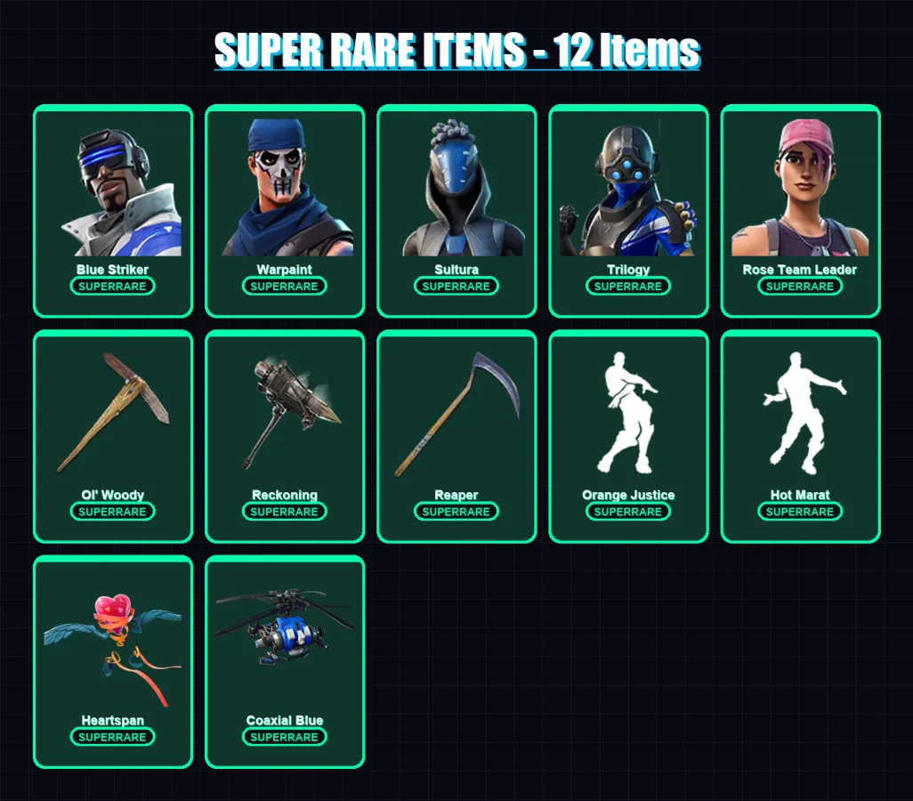 [PS4/PS5/XBOX/PC] | Blue Striker | Warpaint | Sultura | Trilogy | Rose Team Leader | 81 skin | 55 pickaxe | 76 emote | 62 glider | Lv956