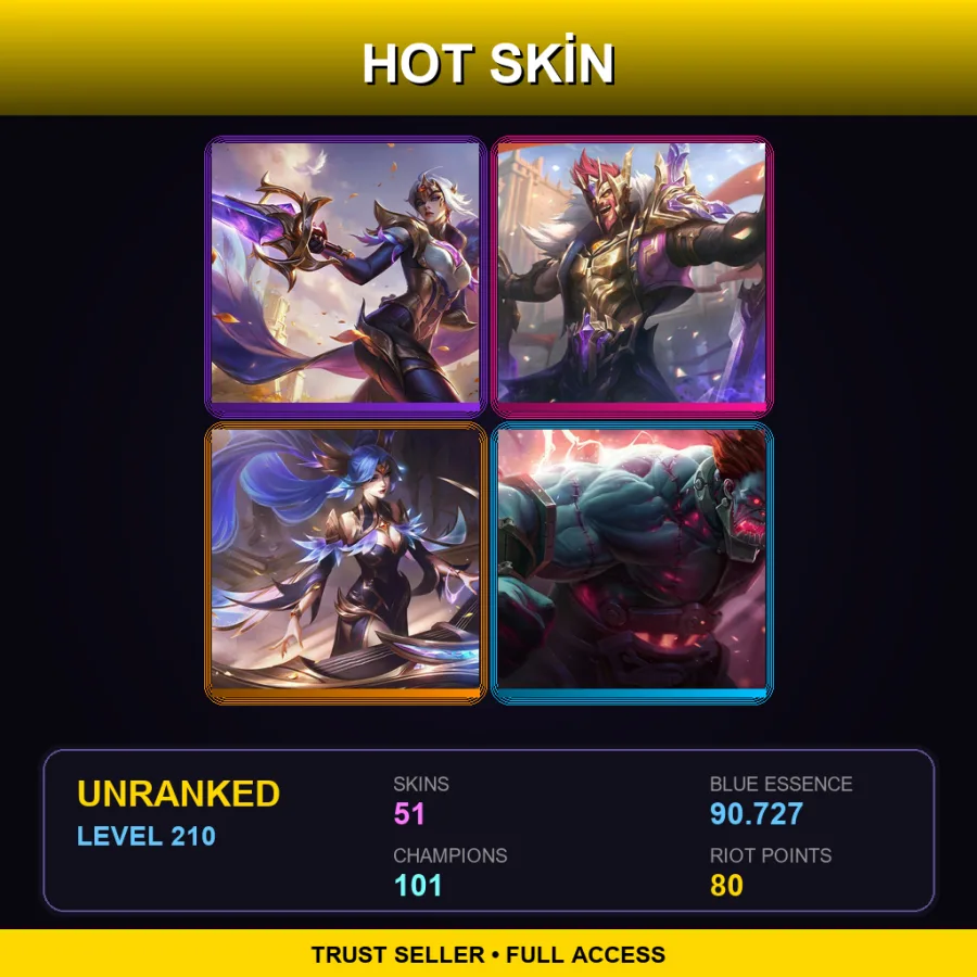 TR | Lv210 | Unranked | 51 Skin | 101 Champ — Unranked / Smurf League of Legends