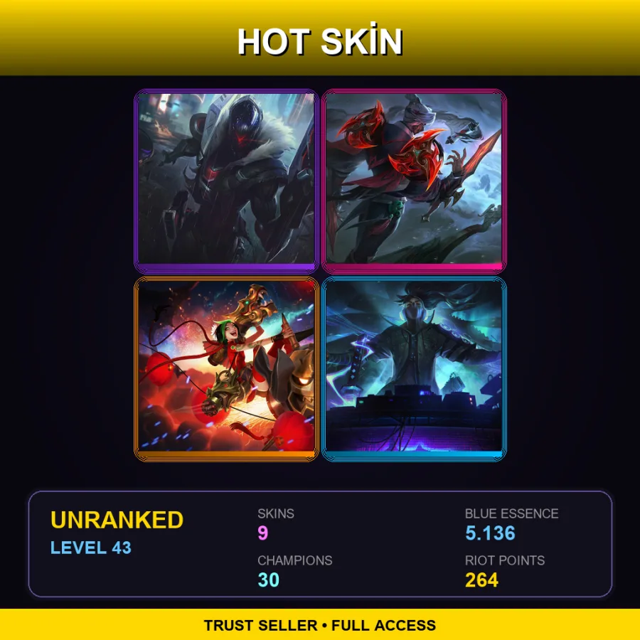 NA | Lv43 | Unranked | 9 Skin | 30 Champ — LoL account
