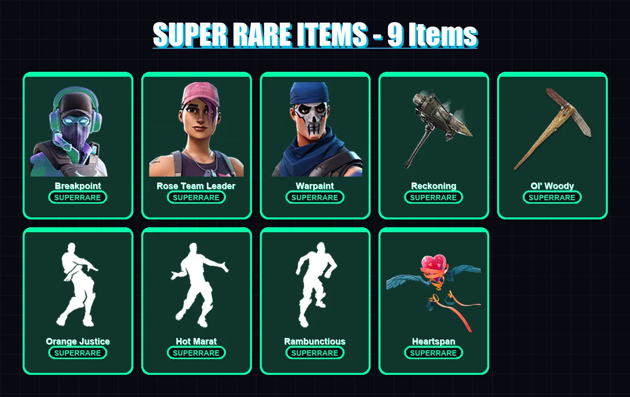 [SWITCH/XBOX/PC] | Breakpoint | Rose Team Leader | Warpaint | Rox | Enforcer | 144 skin | 151 pickaxe | 149 emote | 153 glider | Lv2013
