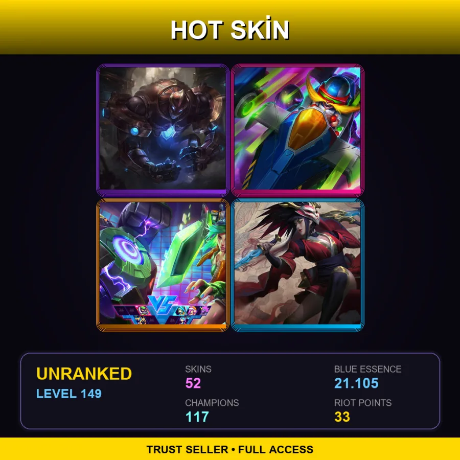 EUW | Lv149 | Unranked | 52 Skin | 117 Champ — LoL account