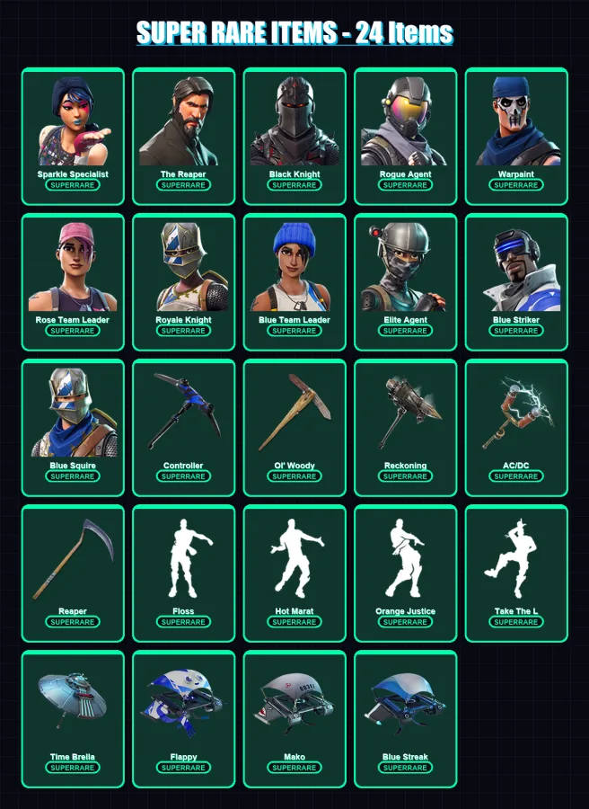 [PS4/PS5/XBOX/PC] | Sparkle Specialist | The Reaper | Black Knight | Rogue Agent | Warpaint | 98 skin | 89 pickaxe | 84 emote | 95 glider | Lv1599
