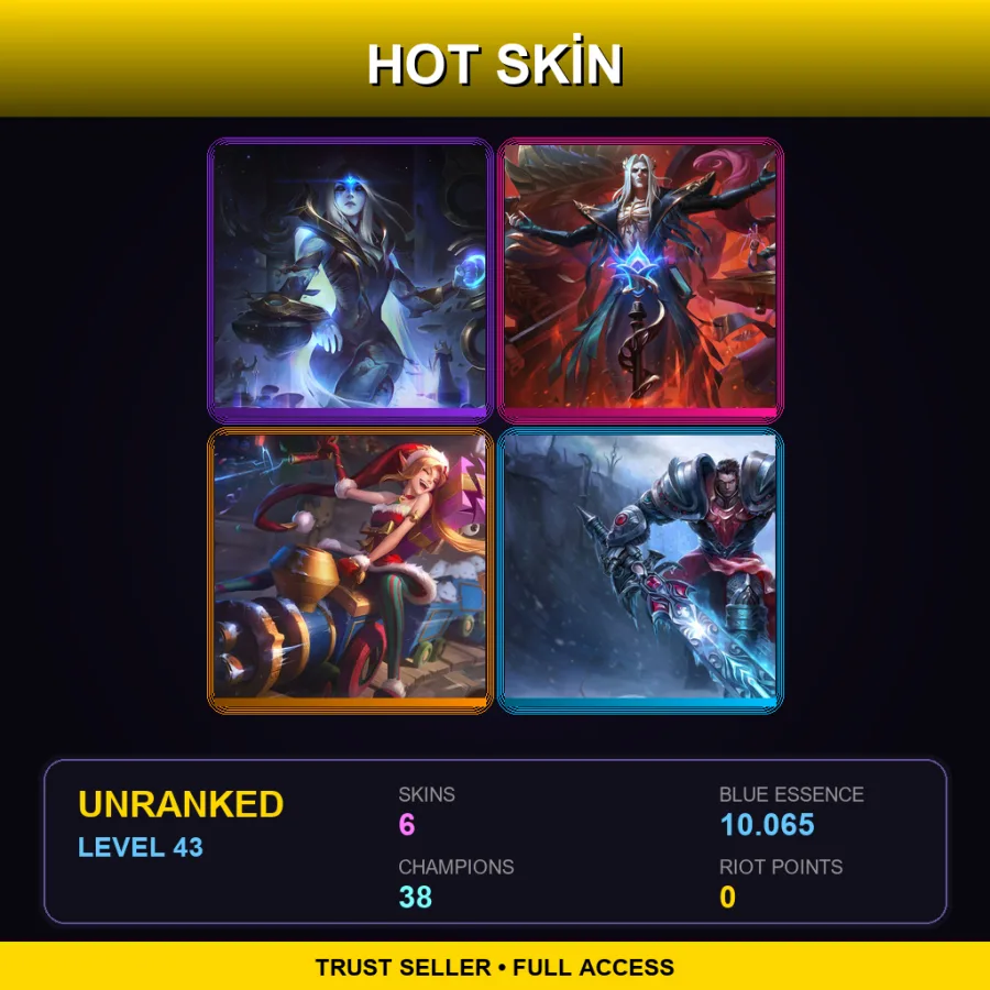 LAN | Lv43 | Unranked | 6 Skin | 38 Champ — LoL account