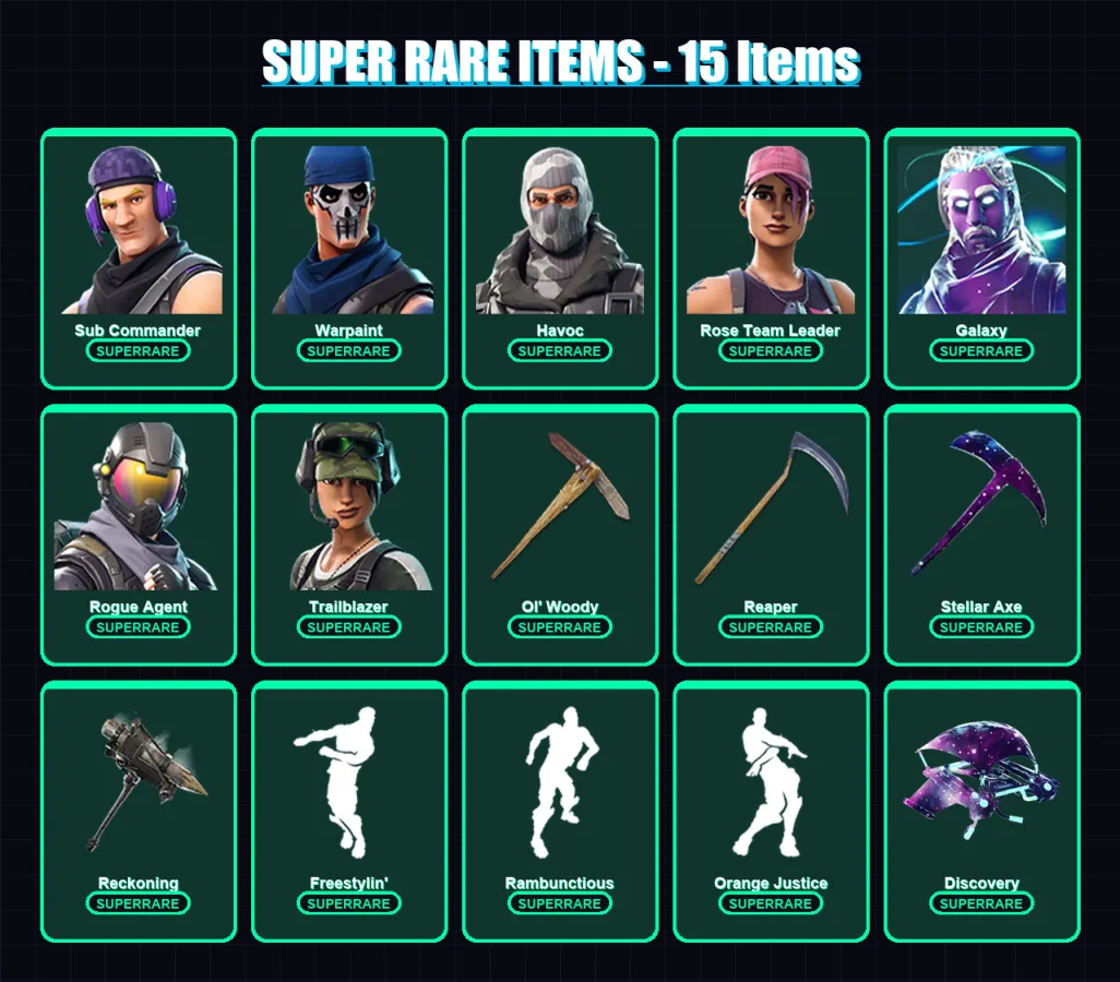 [PC/XBOX/PSN] | Sub Commander | Warpaint | Havoc | Rose Team Leader | Galaxy | 47 skin | 38 pickaxe | 32 emote | 37 glider | Lv405