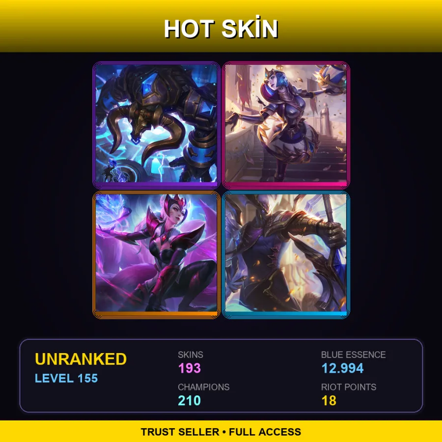 EUW | Lv155 | Unranked | 193 Skin | 210 Champ