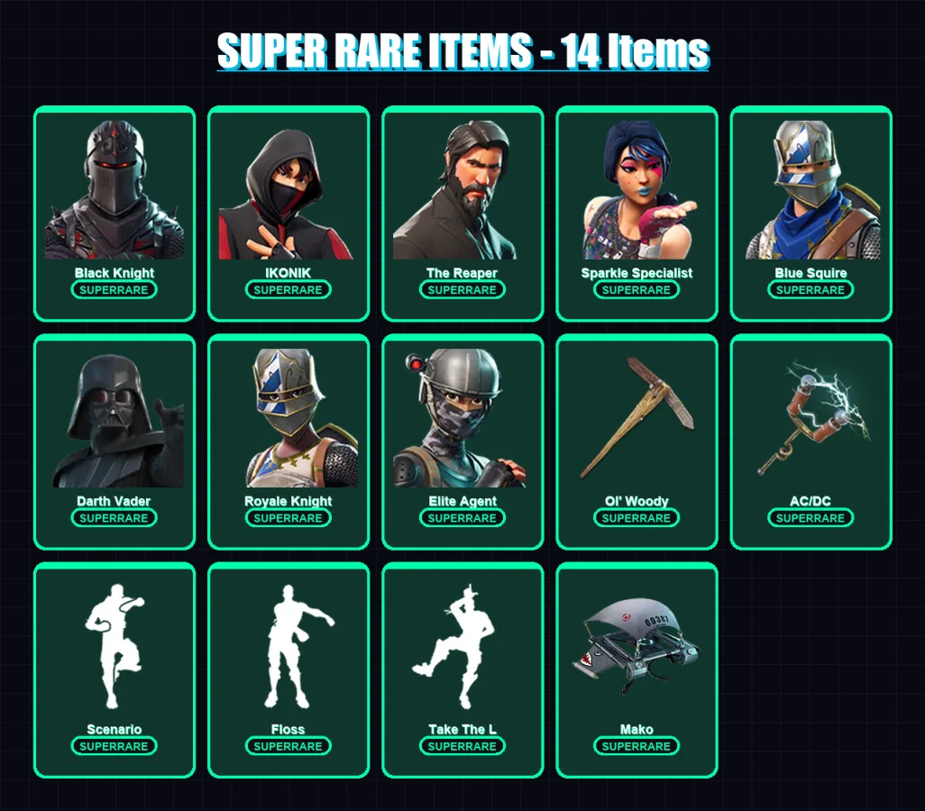 [PC/XBOX/PSN] | Black Knight | IKONIK | The Reaper | Sparkle Specialist | Blue Squire | 46 skin | 78 pickaxe | 79 emote | 70 glider | Lv1640