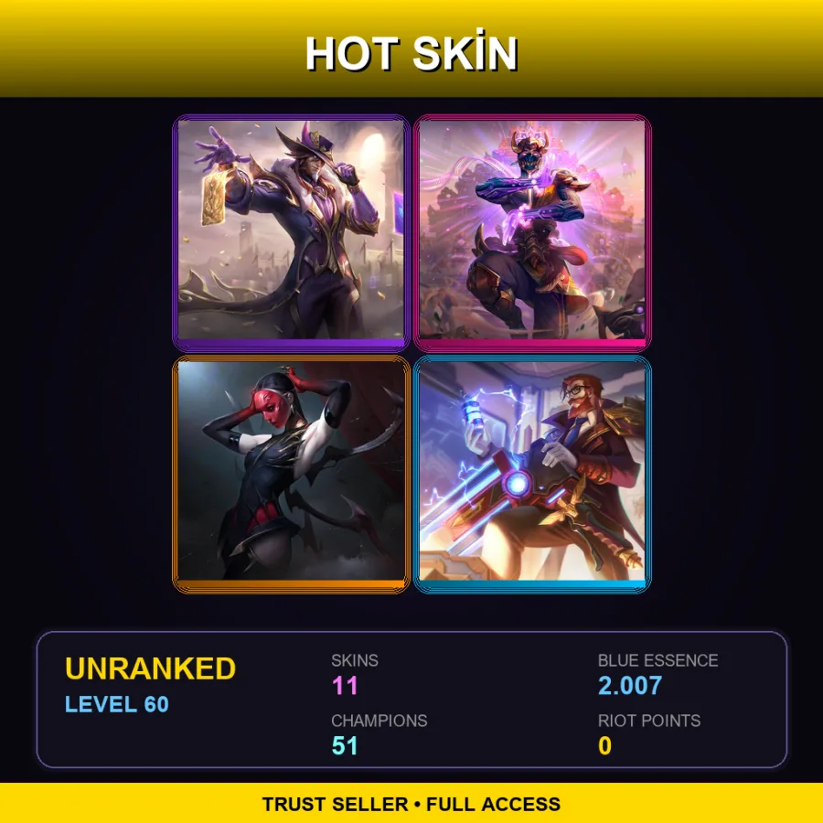 OCE | Lv60 | Unranked | 11 Skin | 51 Champ — Unranked / Smurf League of Legends