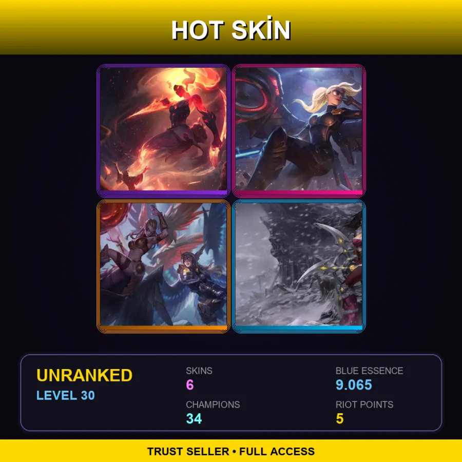TR | Lv30 | Unranked | 6 Skin | 34 Champ — LoL account