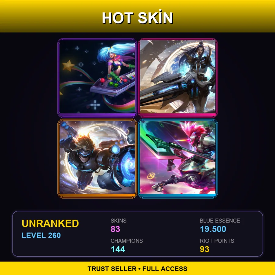 EUW | Lv260 | Unranked | 83 Skin | 144 Champ — LoL account