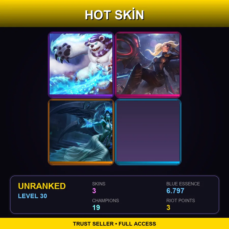 EUW | Lv30 | Unranked | 3 Skin | 19 Champ