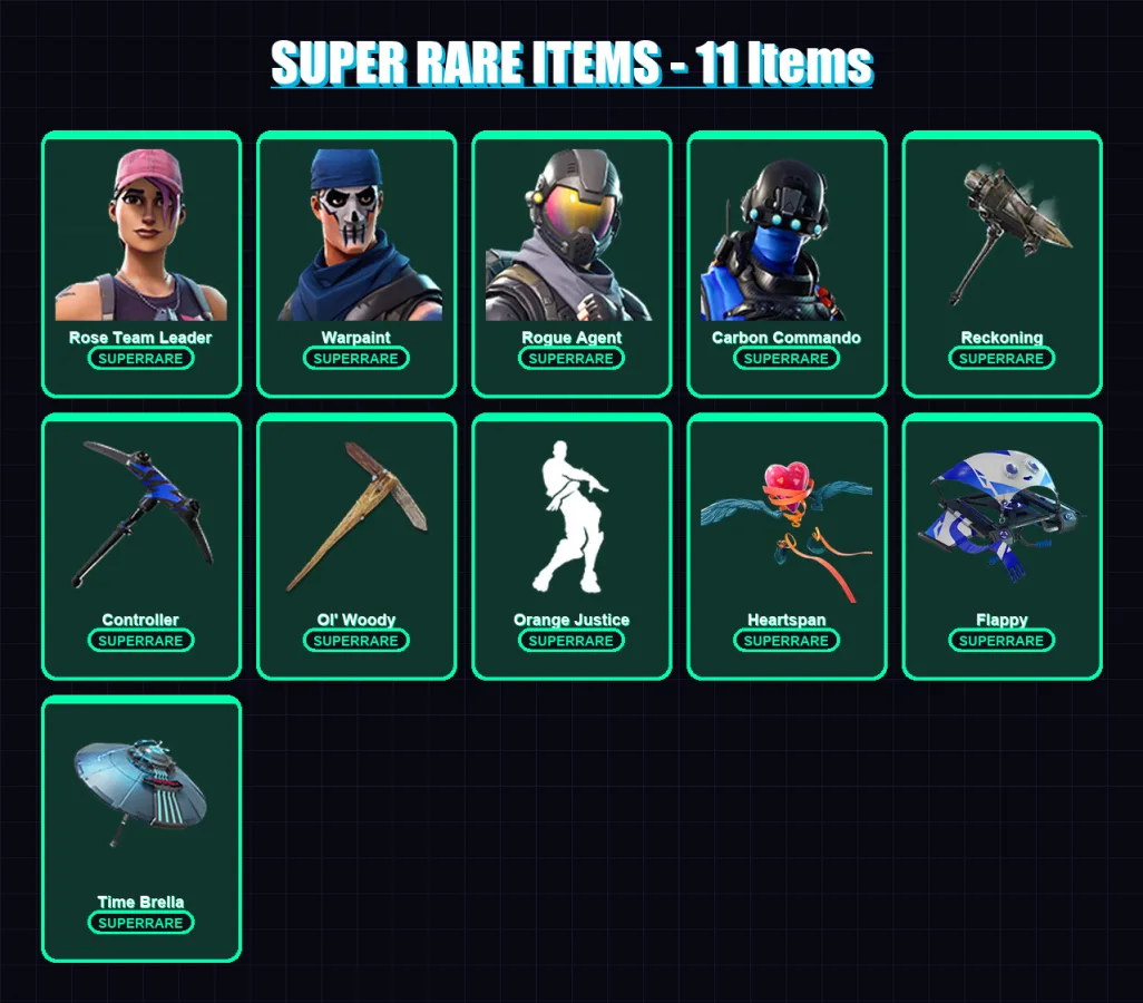 [PC/XBOX] | Rose Team Leader | Warpaint | Rogue Agent | Carbon Commando | Rox | 76 skin | 94 pickaxe | 99 emote | 107 glider | Lv1581