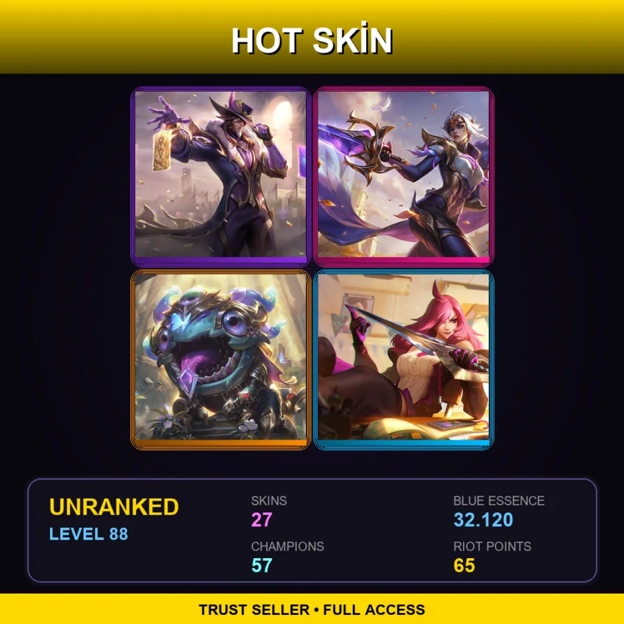 SG | Lv88 | Unranked | 27 Skin | 57 Champ — LoL account