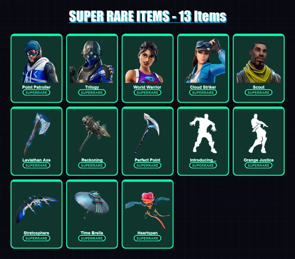 [PS4/PS5/XBOX/PC] | Point Patroller | Trilogy | World Warrior | Cloud Striker | Scout | 151 skin | 138 pickaxe | 130 emote | 127 glider | Lv2041 — Fortnite account