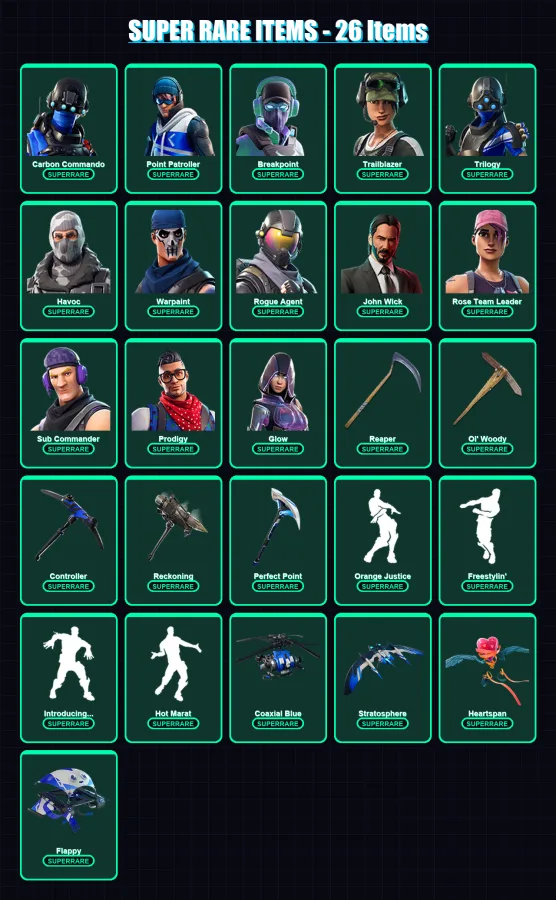 [PS4/PS5/XBOX/PC] | Carbon Commando | Point Patroller | Breakpoint | Trailblazer | Trilogy | 140 skin | 105 pickaxe | 113 emote | 103 glider | Lv162