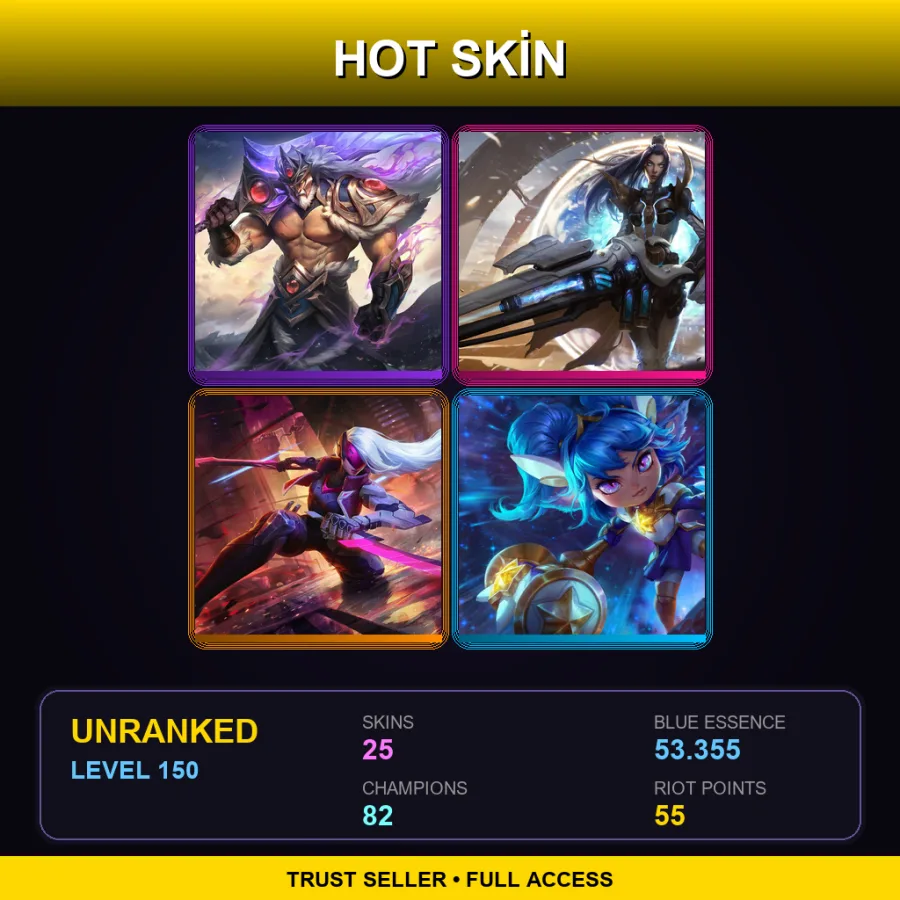 LAS | Lv150 | Unranked | 25 Skin | 82 Champ — LoL account