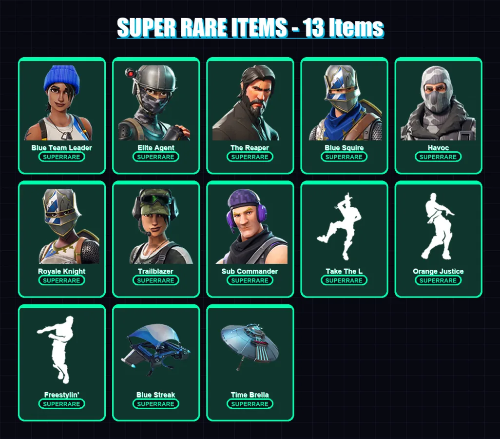 [PS4/PS5/XBOX/PC] | Blue Team Leader | Elite Agent | The Reaper | Blue Squire | Havoc | 49 skin | 44 pickaxe | 56 emote | 49 glider | Lv716