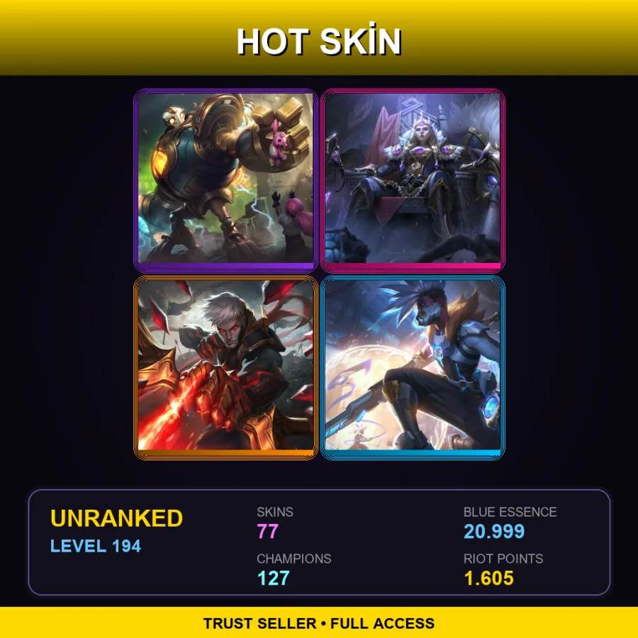 EUW | Lv194 | Unranked | 77 Skin | 127 Champ