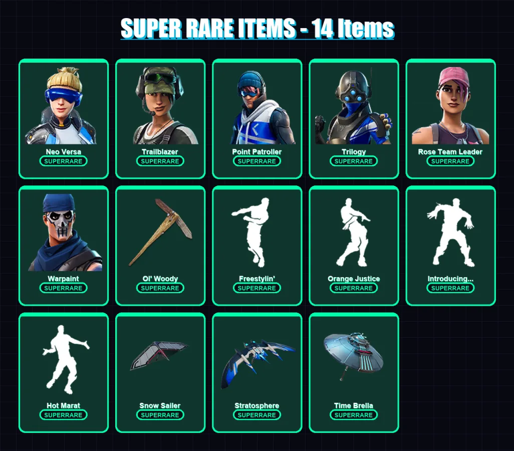 [PS4/PS5/XBOX/PC] | Neo Versa | Trailblazer | Point Patroller | Trilogy | Rose Team Leader | 63 skin | 91 pickaxe | 87 emote | 82 glider | Lv1405