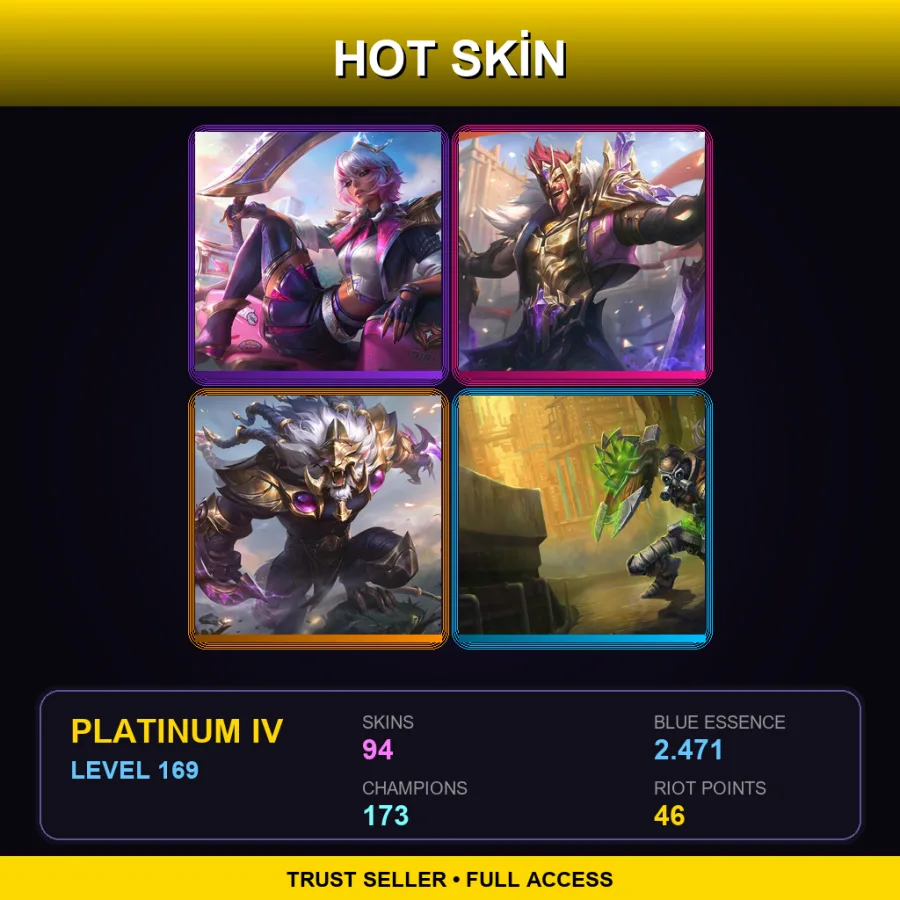 EUW | Lv169 | Platinum IV | 94 Skin | 173 Champ