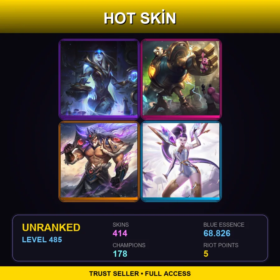 TR | Lv485 | Unranked | 414 Skin | 178 Champ — LoL account